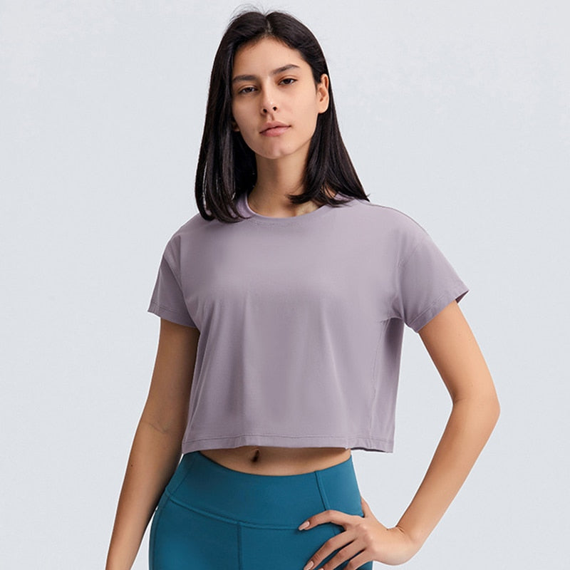 Loose Blouses Women Seamless Sport t-Shirts Sexy Yoga Crop Top - justforyoushopping23