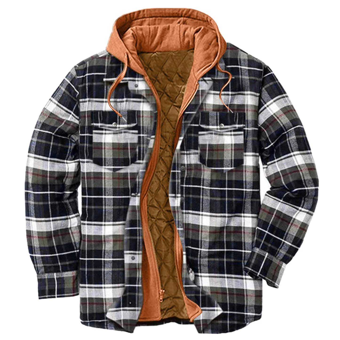Men's Jackets Autumn Winter Warm Casual Plaid Shirt Coat Pocket Hooded Coats Loose Outwear Fashion Male Clothing Streetwear