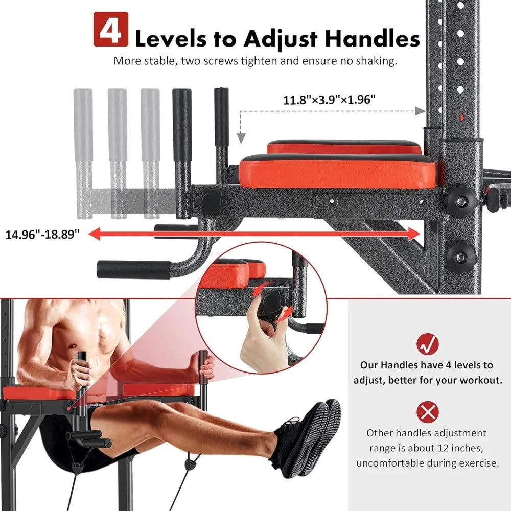 Power Tower Pull Up, Adjustable Dip Stands Multi-Function Home Gym Strength Training Fitness Equipment
