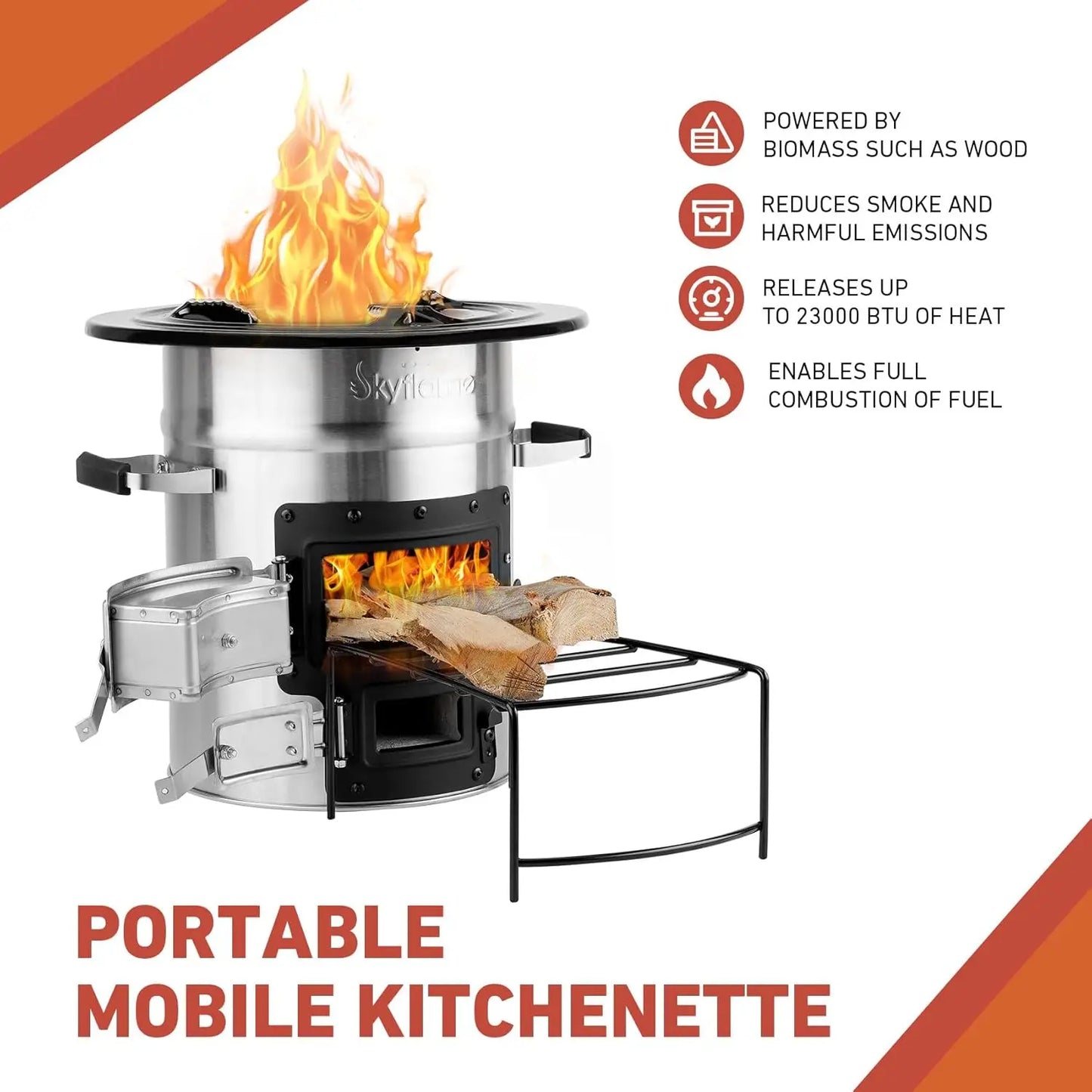 Camping Rocket Stove, Stainless Steel Wood Burning Stove Portable Camping Gear for Outdoor Backpacking Emergency RV Survival