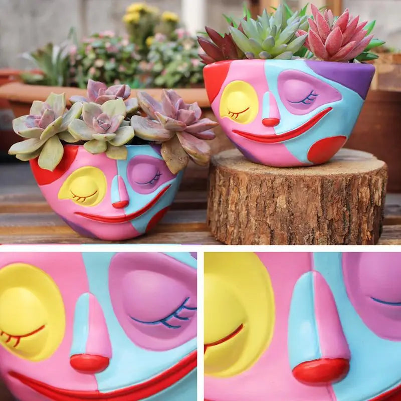 Colorful Face Flower Pots Indoor Outdoor Resin Succulent Planter Tabletop Decorative Clowns Plant Pots Home Garden Decoration