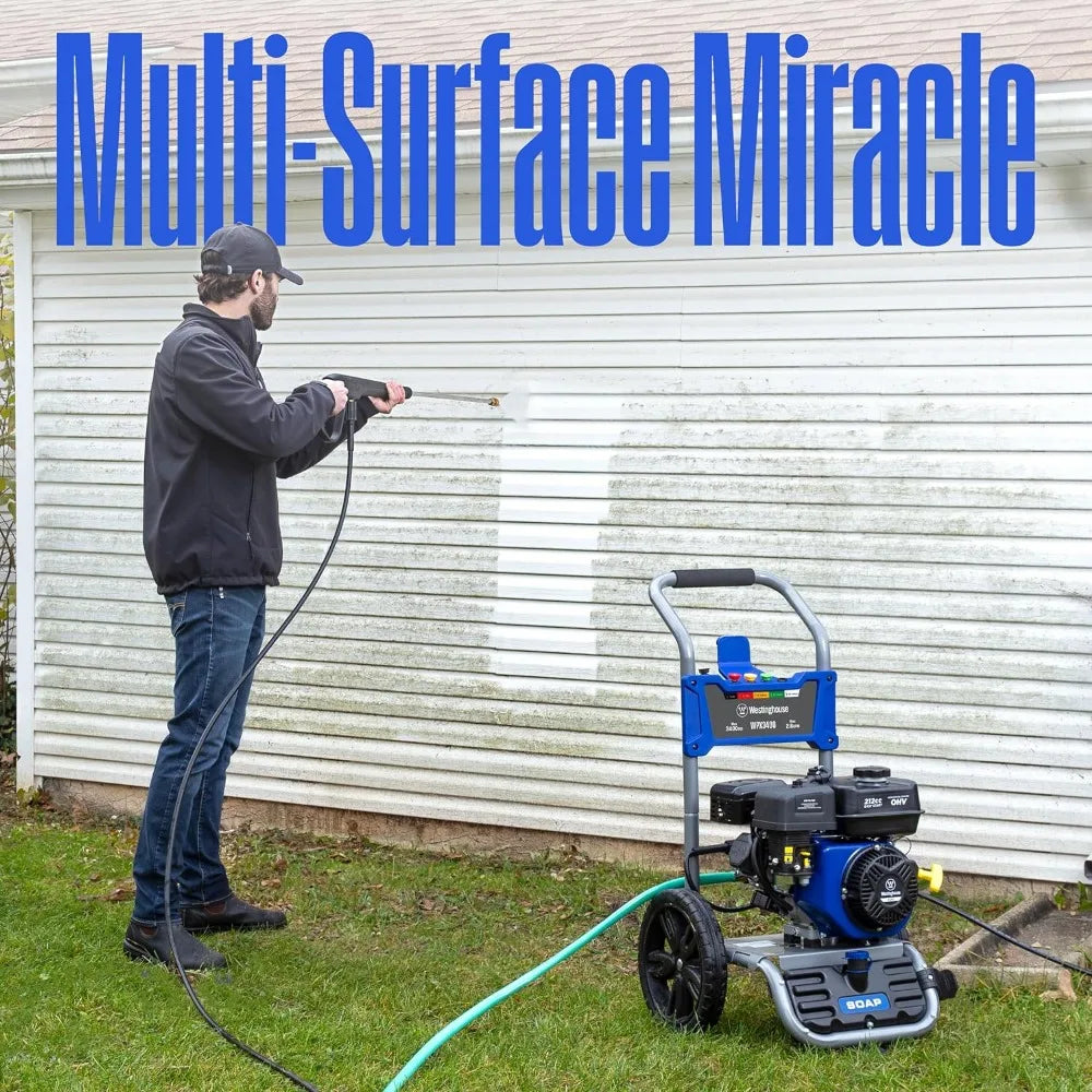 Gas Pressure Washer, 3400 PSI and 2.6 Max GPM, Onboard Soap Tank, Spray Gun and Wand, 5 Nozzle Set, for Cars