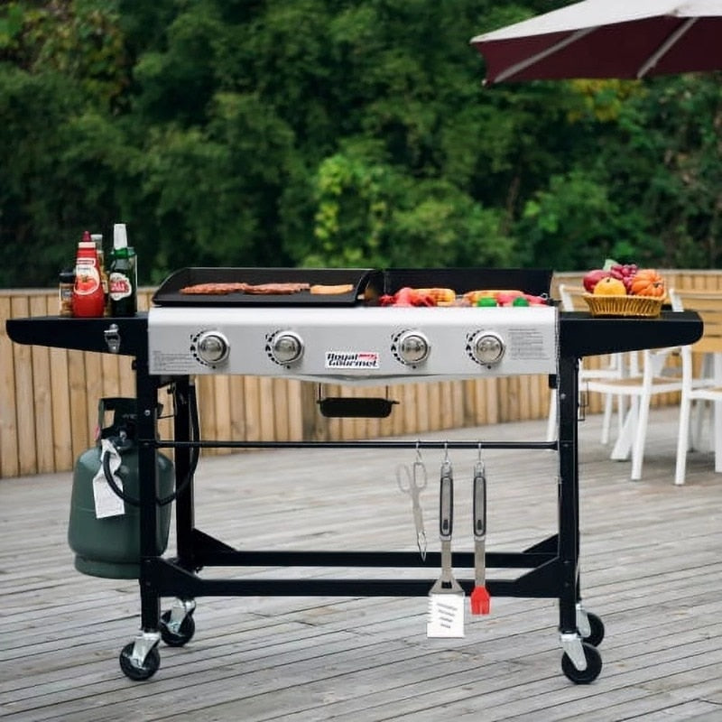 Royal Gourmet 4-Burner GD401 Portable Flat Top Gas Grill and Griddle Combo with Folding Legs - justforyoushopping23