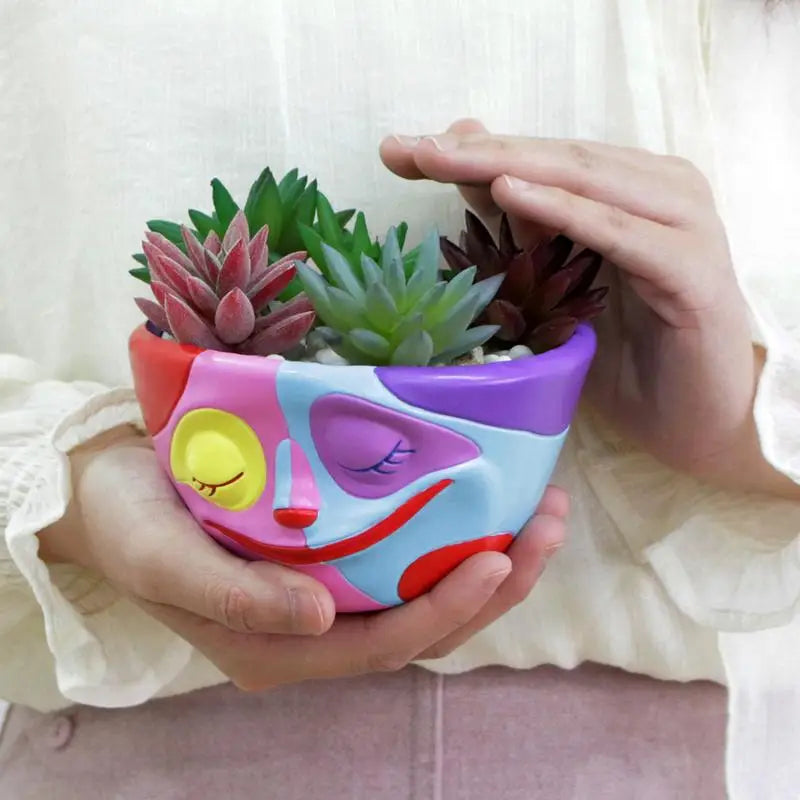 Colorful Face Flower Pots Indoor Outdoor Resin Succulent Planter Tabletop Decorative Clowns Plant Pots Home Garden Decoration
