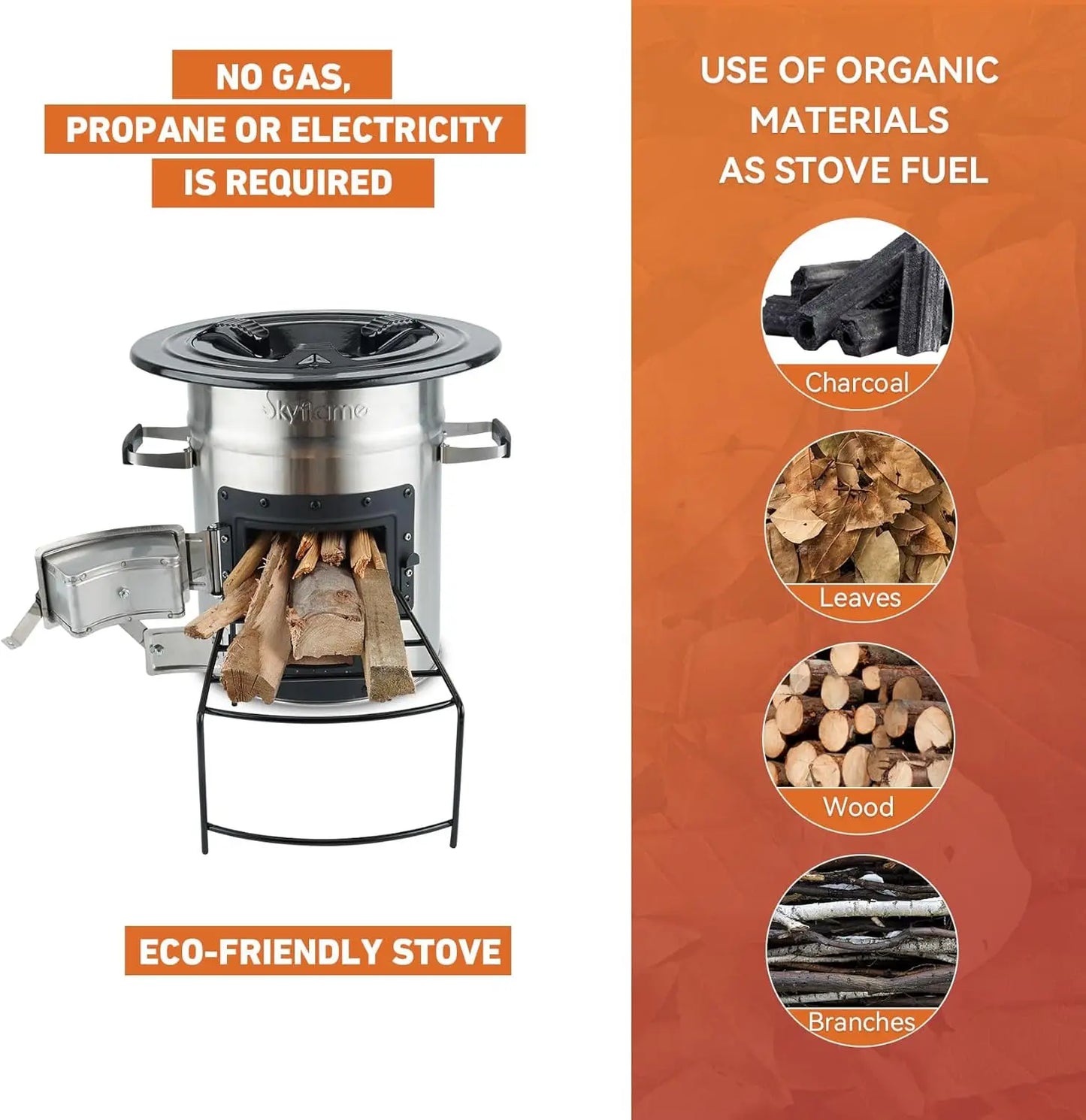 Camping Rocket Stove, Stainless Steel Wood Burning Stove Portable Camping Gear for Outdoor Backpacking Emergency RV Survival