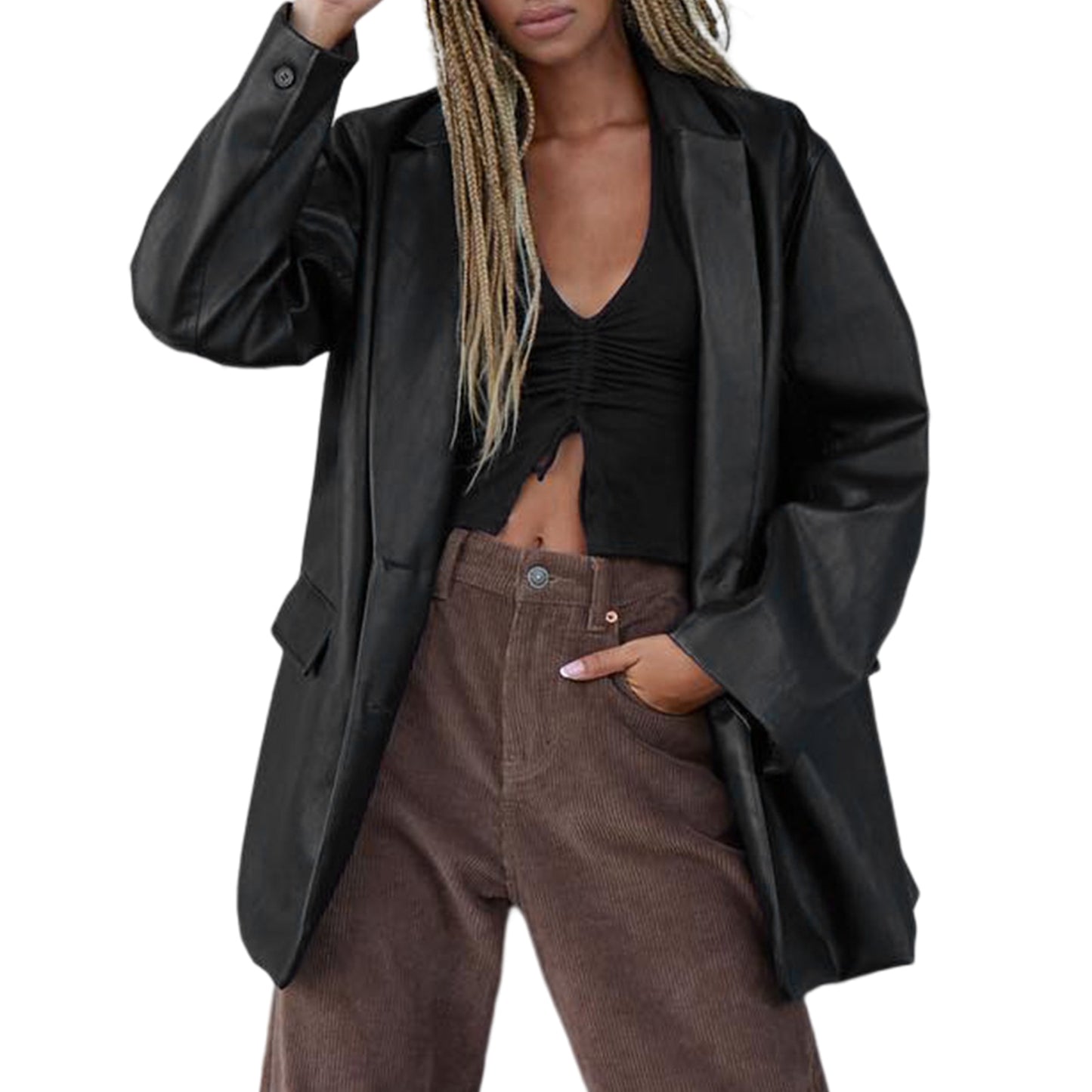 Ladies Jackets PU Leather Y2K Women Button Down Jackets - justforyoushopping23