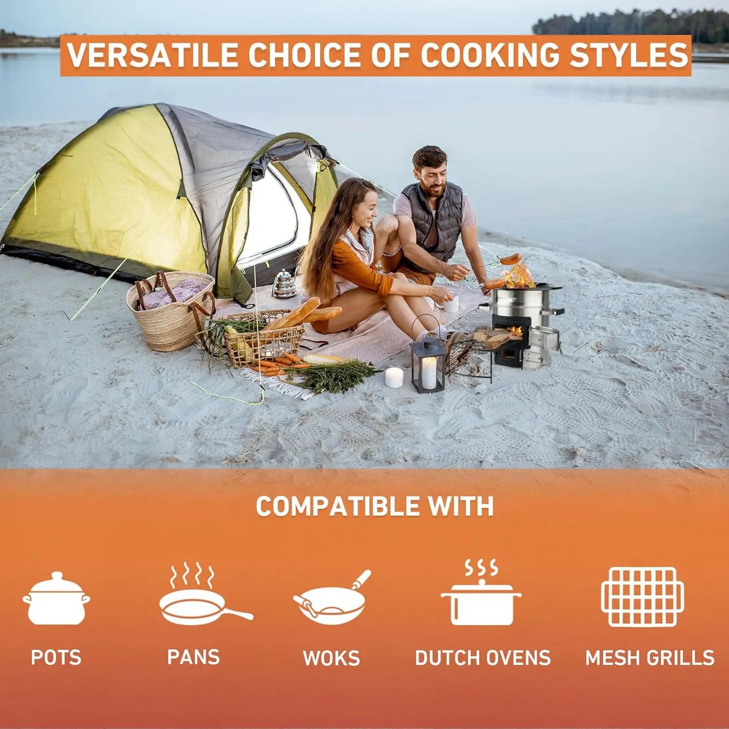 Camping Rocket Stove, Stainless Steel Wood Burning Stove Portable Camping Gear for Outdoor Backpacking Emergency RV Survival