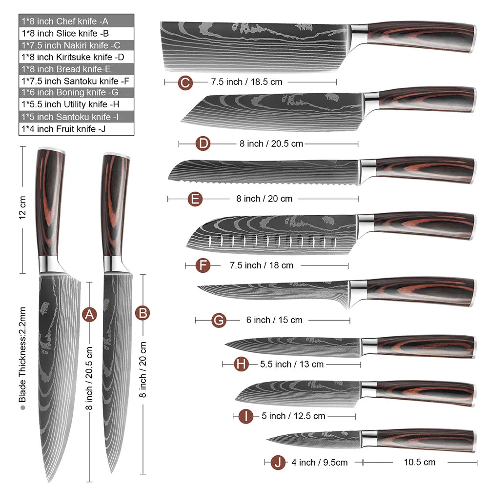 High Quality Kitchen Knife Laser Damascus Stainless Steel