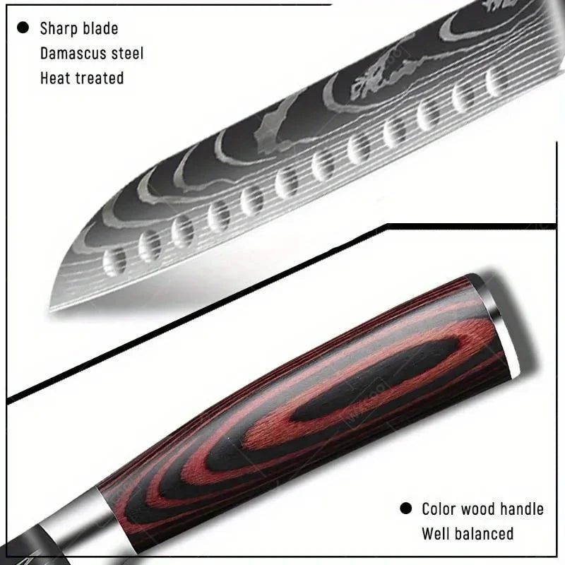 Stainless Steel Cooking Knife Laser Damascus Pattern Santoku Knife Professional Boning Knife Sharp Kitchen Knife