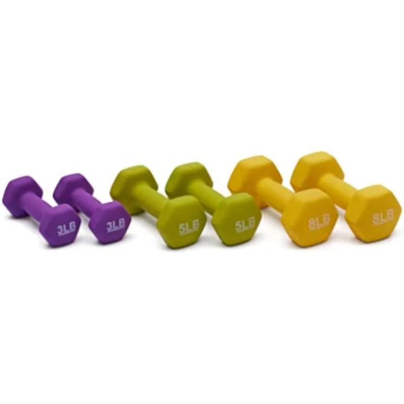 Neoprene Workout Dumbbell 32-Pounds total - 3 Pairs (3-Lb, 5-Lb, 8-Lb) & Weight Rack