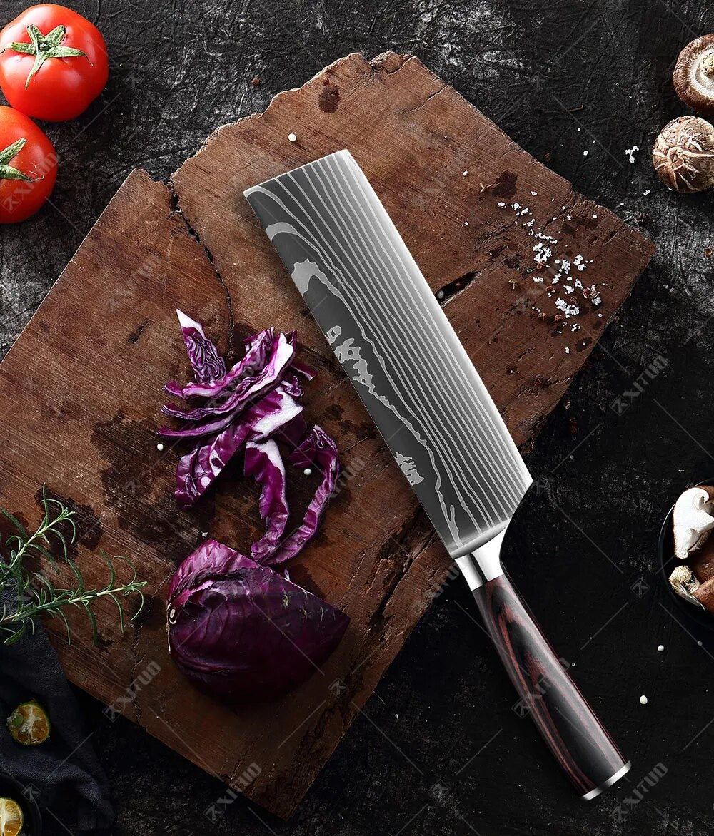 High Quality Kitchen Knife Laser Damascus Stainless Steel