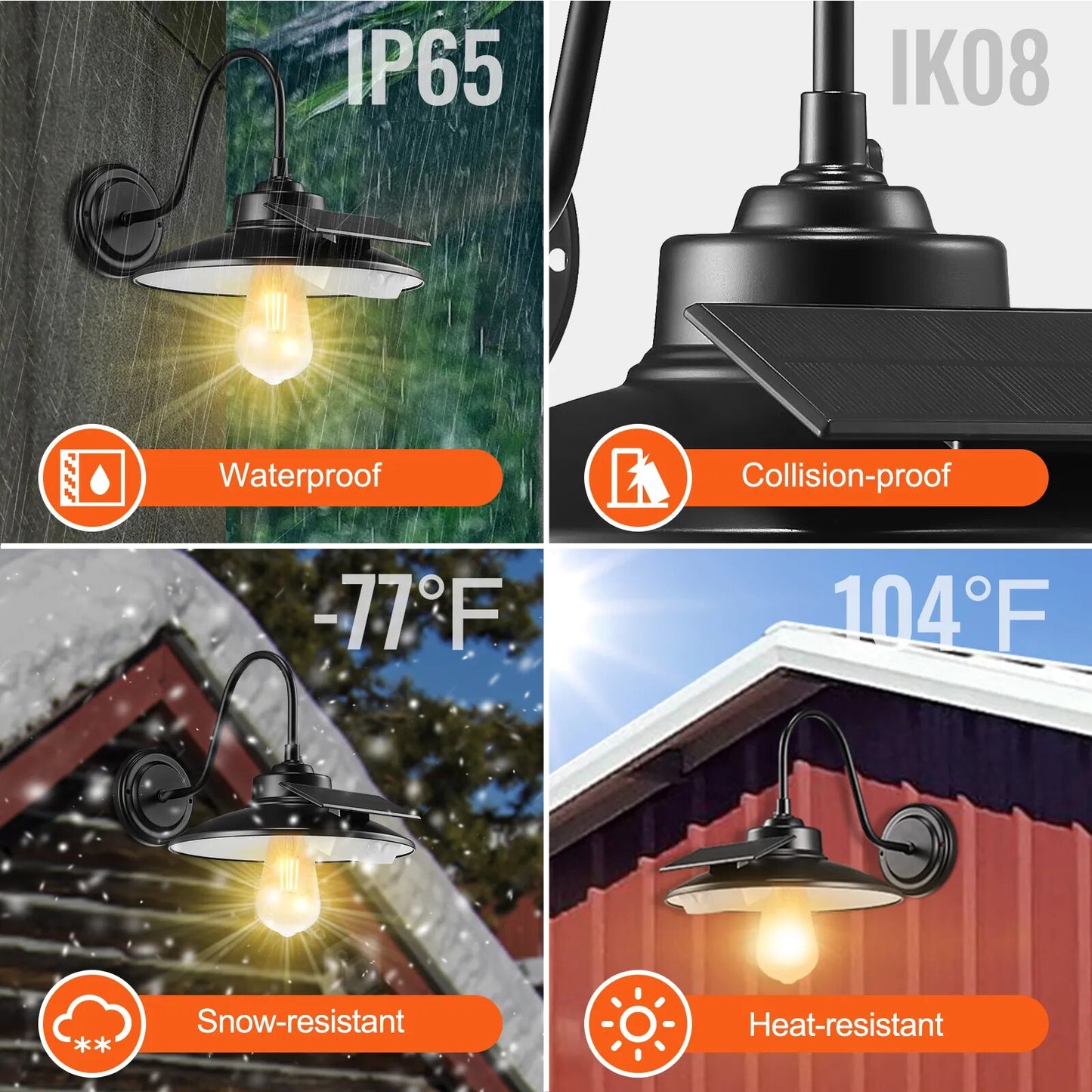 Solar Barn Light 3 Lighting Modes & Motion Sensor Wall Mount Farmhouse Gooseneck Lights