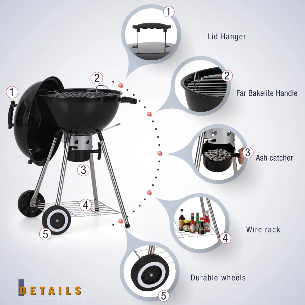 18 Inch Portable Kettle Charcoal BBQ Grill - justforyoushopping23