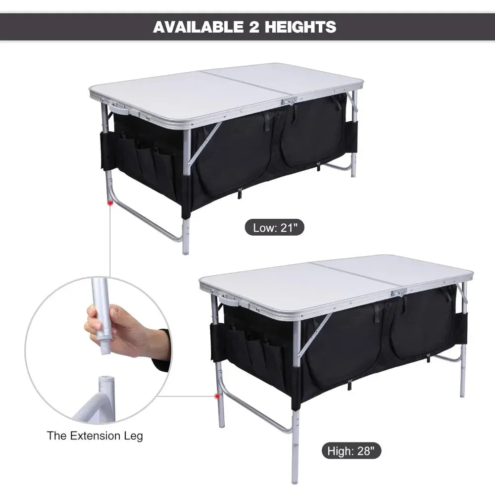 4ft Camping Table with Oxford Storage Organizer Adjustable Height