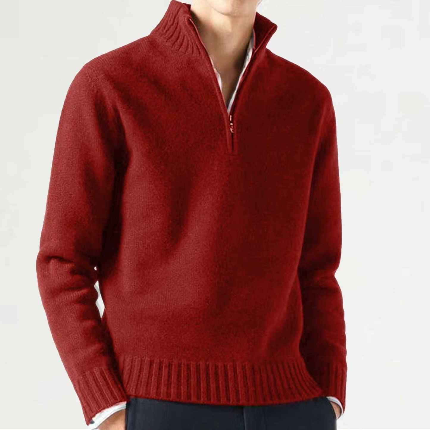 Men's Cashmere Zipper Basic Sweater Winter Men's Fleece Thicker Sweater