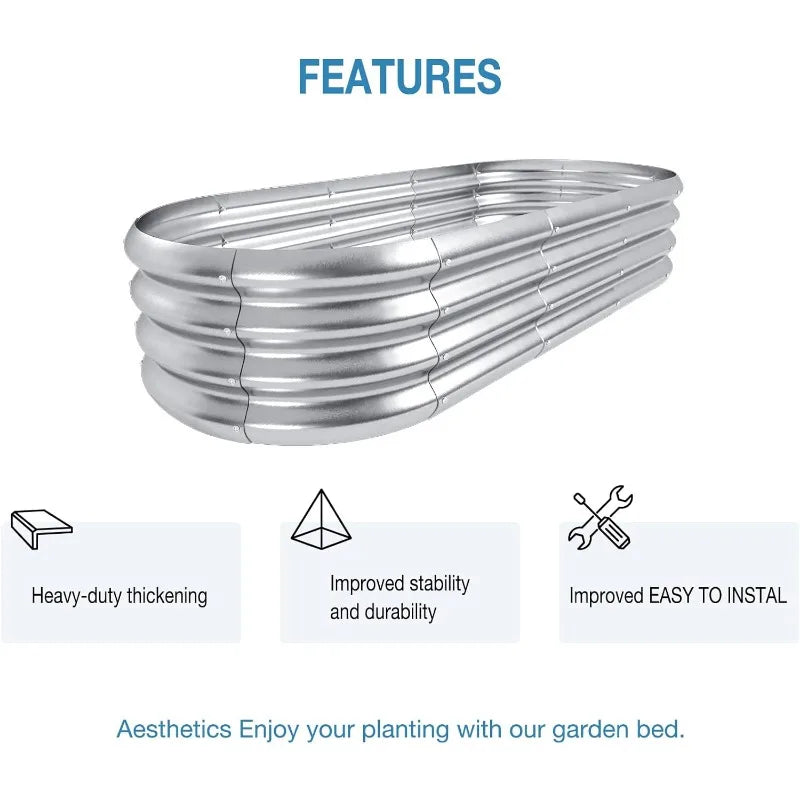 Planter Raised Beds, 5X2X1 FT Land Guard Oval Galvanized Steel Planter Box, Metal Raised Garden Bed kit, for Outdoor Growing