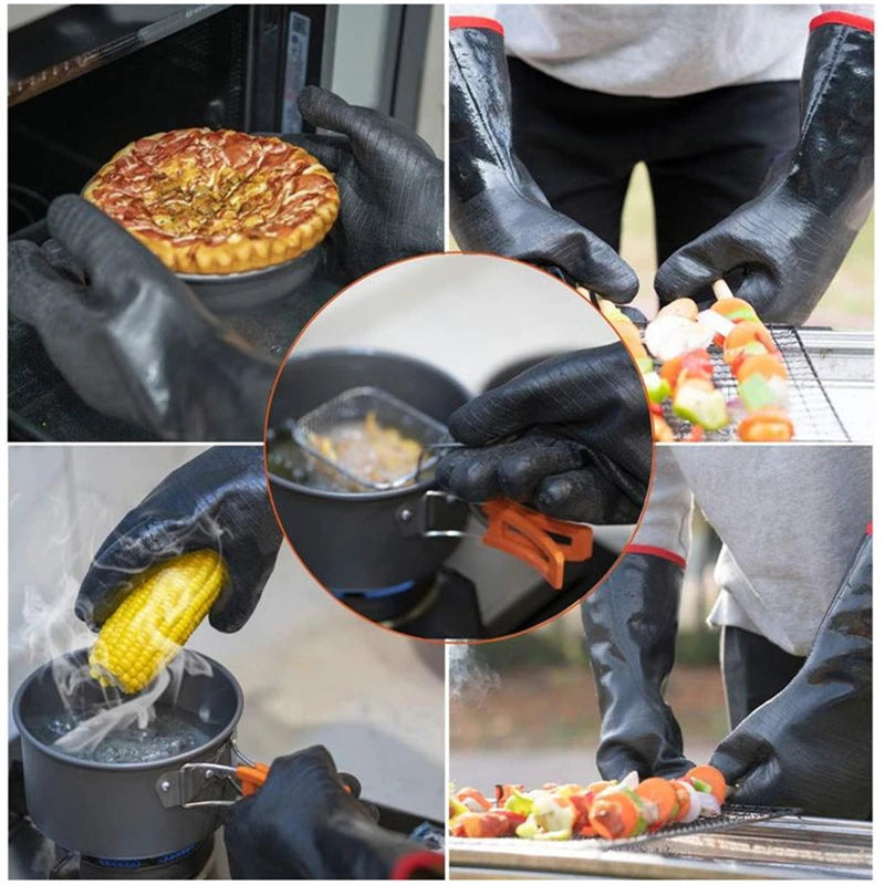 14/18inch BBQ Gloves Neoprene Coating High Temperature Heat Insulation Oil Resistant Long Oven Barbecue Grill Gloves