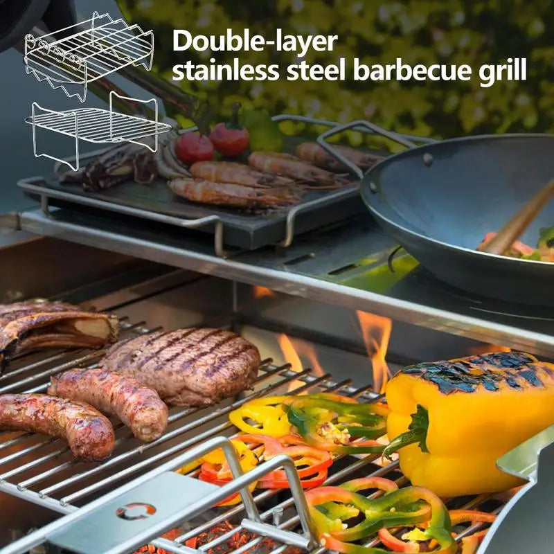 Barbecue Grill Grates Cooking Stainless Steel Double Layer Expander Rack For Hiking Outdoor Travel