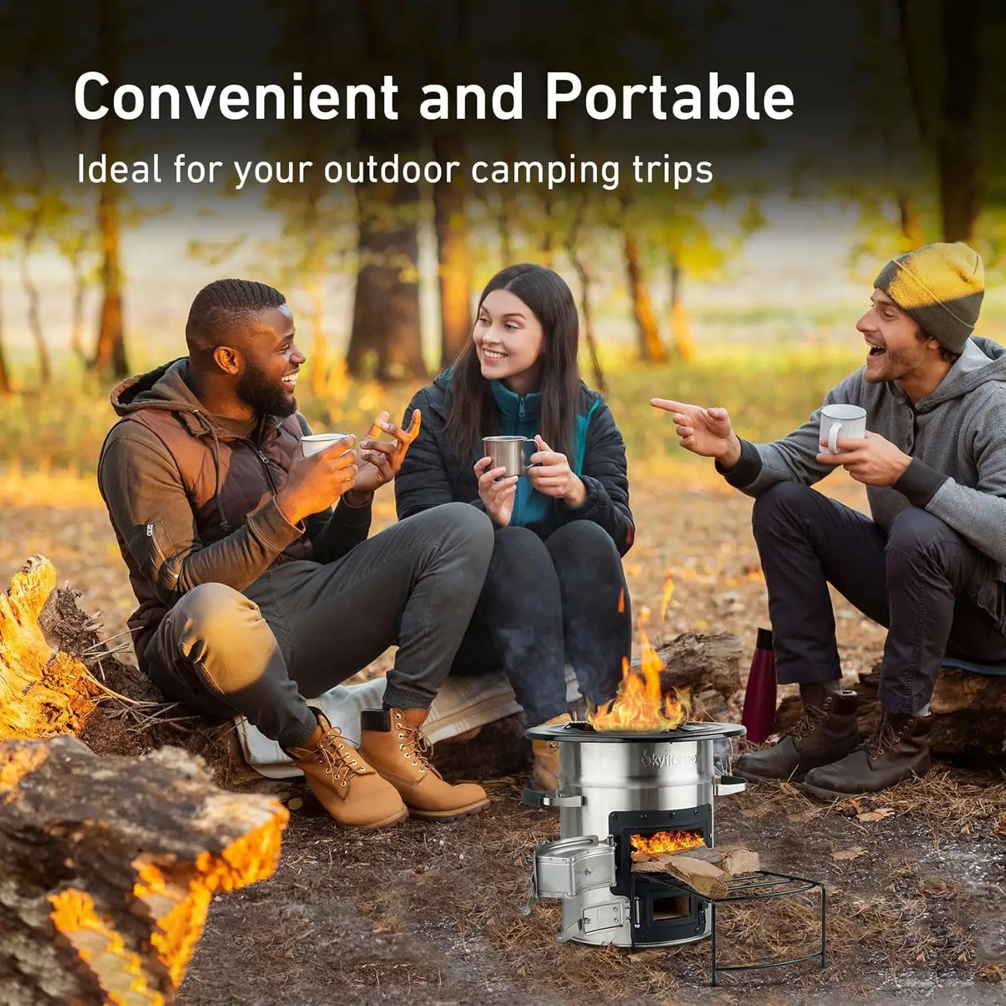 Camping Rocket Stove, Stainless Steel Wood Burning Stove Portable Camping Gear for Outdoor Backpacking Emergency RV Survival