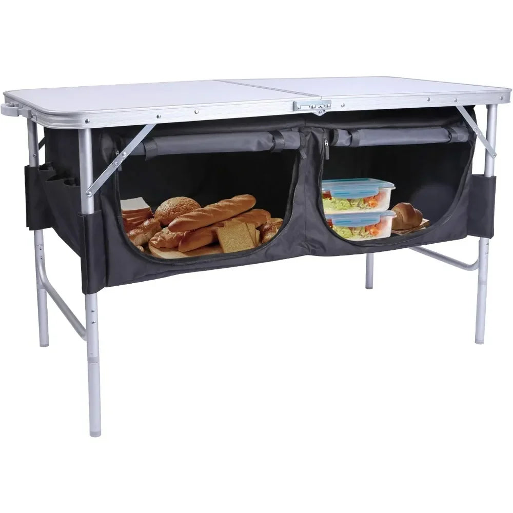 4ft Camping Table with Oxford Storage Organizer Adjustable Height
