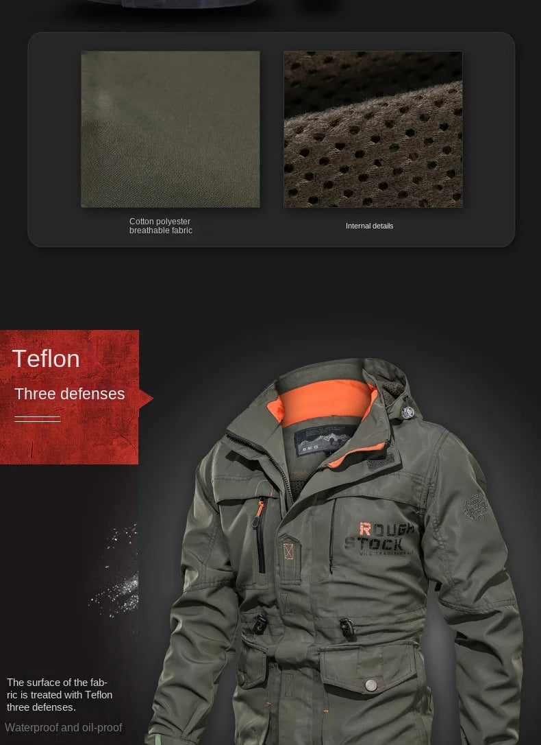 Men Windbreaker Military Field Jackets Outerwear Waterproof Coat Hoodie