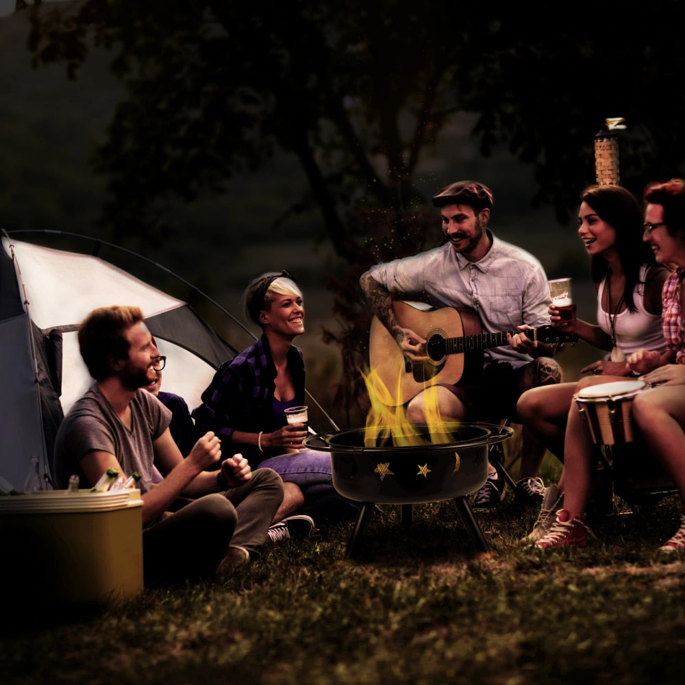 Flash Furniture 29" Round Wood Burning Firepit with Mesh Spark Screen - justforyoushopping23