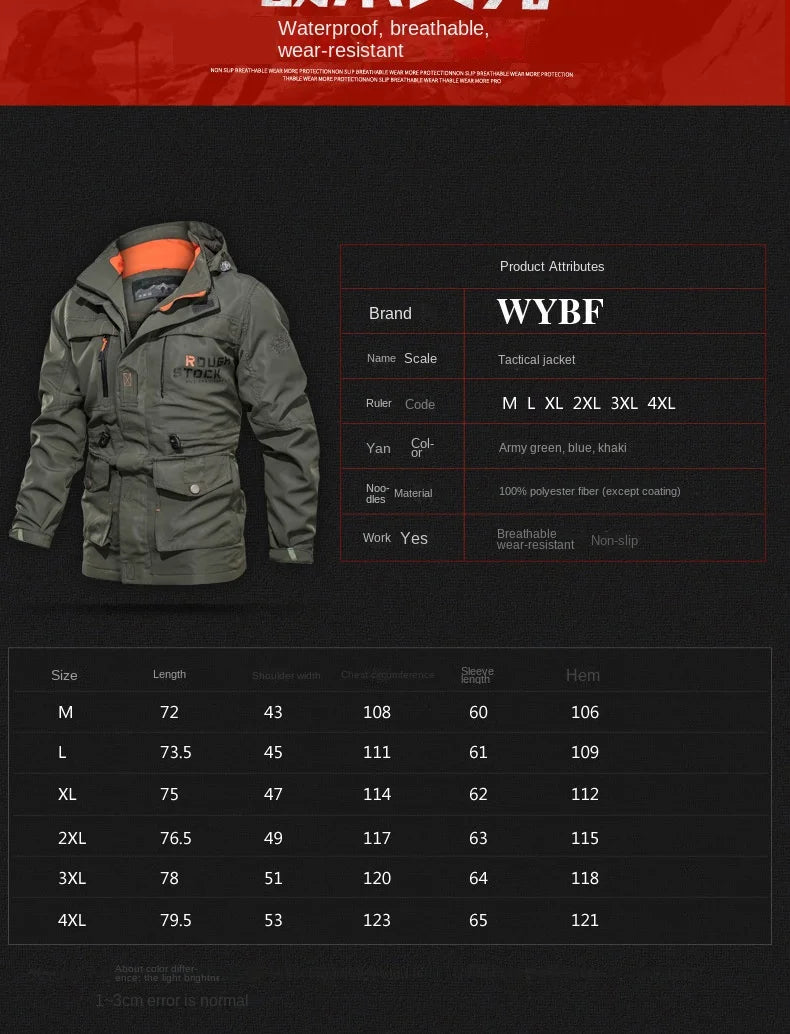Men Windbreaker Military Field Jackets Outerwear Waterproof Coat Hoodie