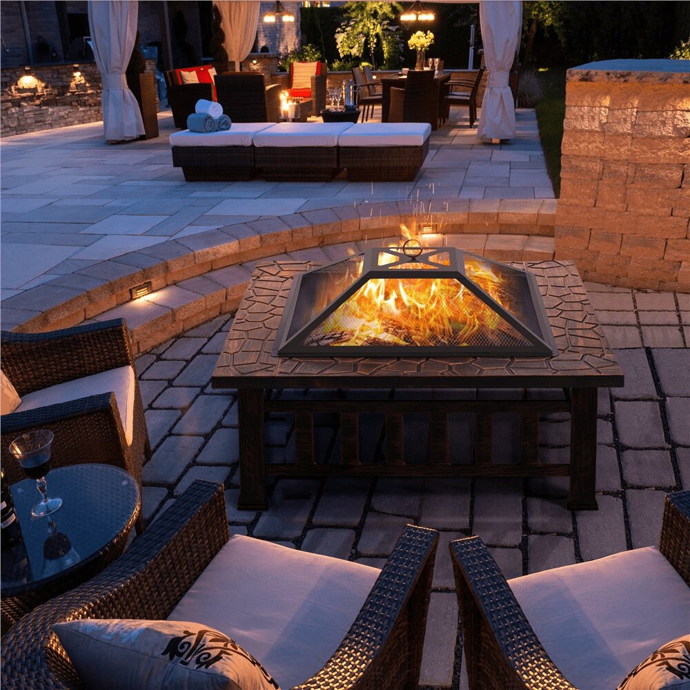 Modern 34" Square Black Finish Steel Fire Pit - justforyoushopping23