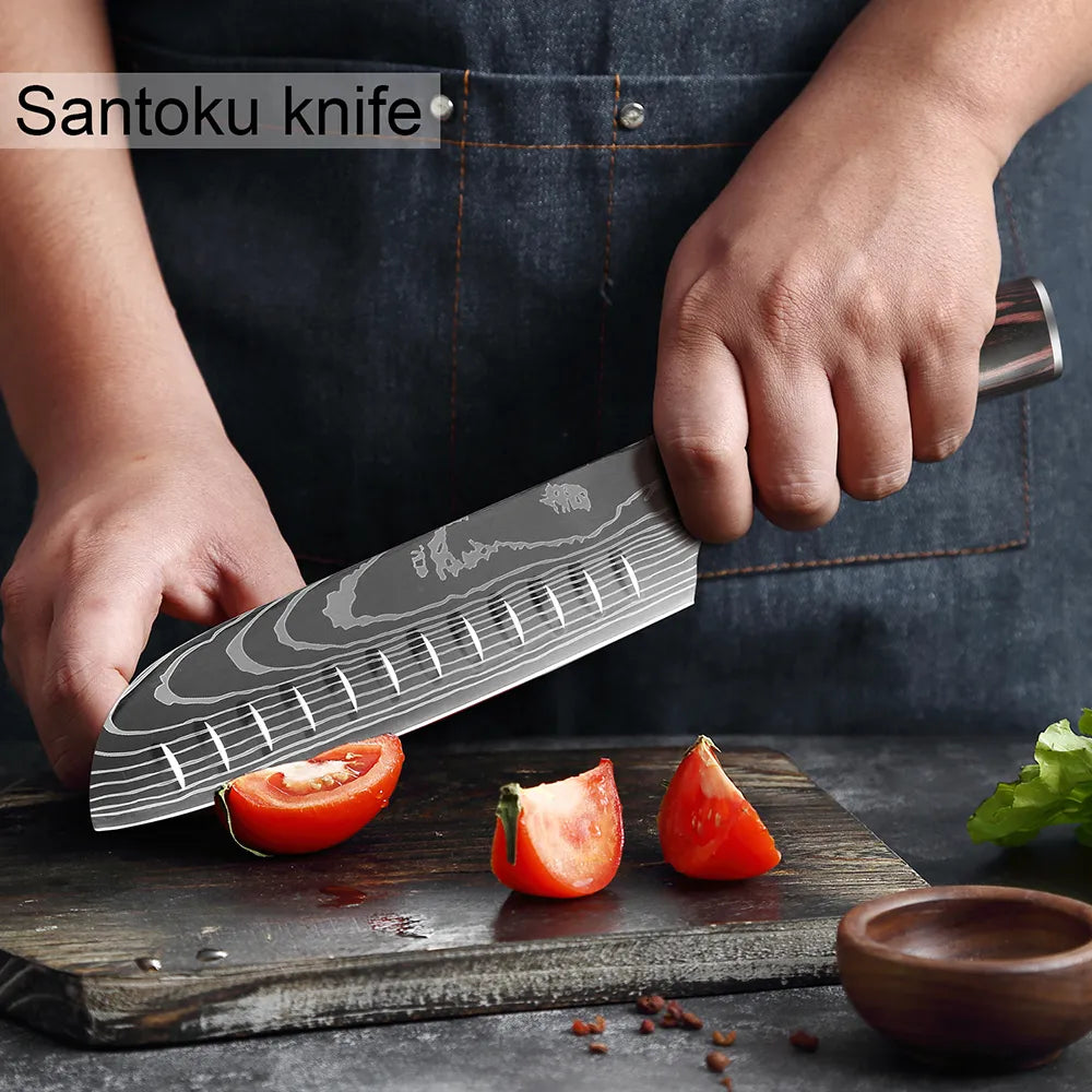 High Quality Kitchen Knife Laser Damascus Stainless Steel