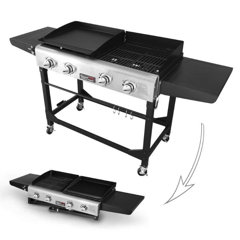 Royal Gourmet 4-Burner GD401 Portable Flat Top Gas Grill and Griddle Combo with Folding Legs - justforyoushopping23
