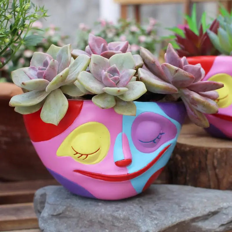 Colorful Face Flower Pots Indoor Outdoor Resin Succulent Planter Tabletop Decorative Clowns Plant Pots Home Garden Decoration