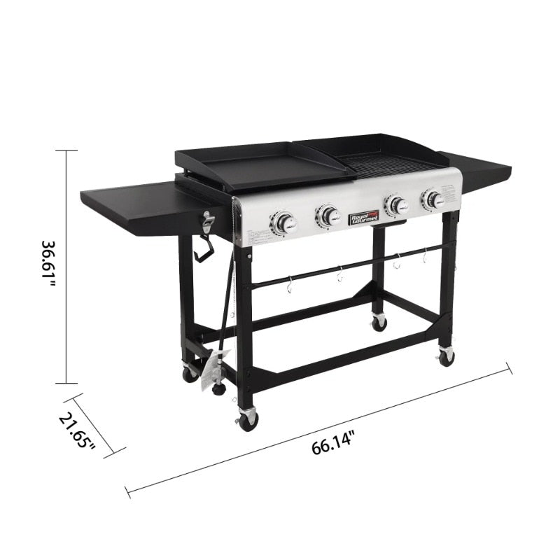 Royal Gourmet 4-Burner GD401 Portable Flat Top Gas Grill and Griddle Combo with Folding Legs - justforyoushopping23