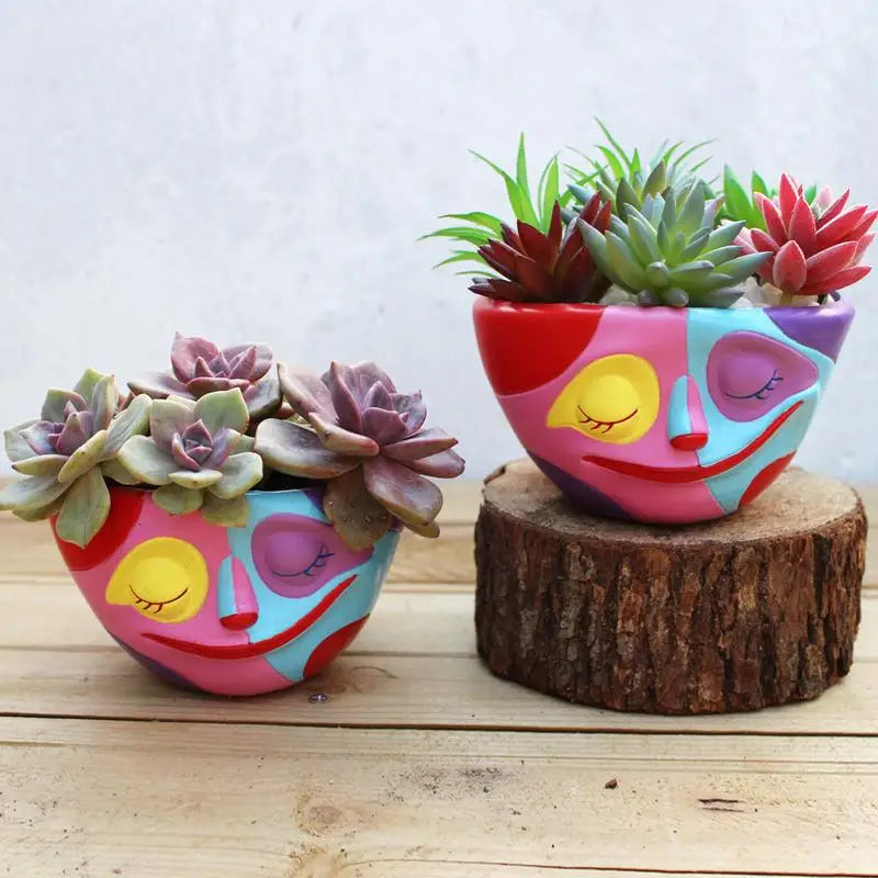 Colorful Face Flower Pots Indoor Outdoor Resin Succulent Planter Tabletop Decorative Clowns Plant Pots Home Garden Decoration