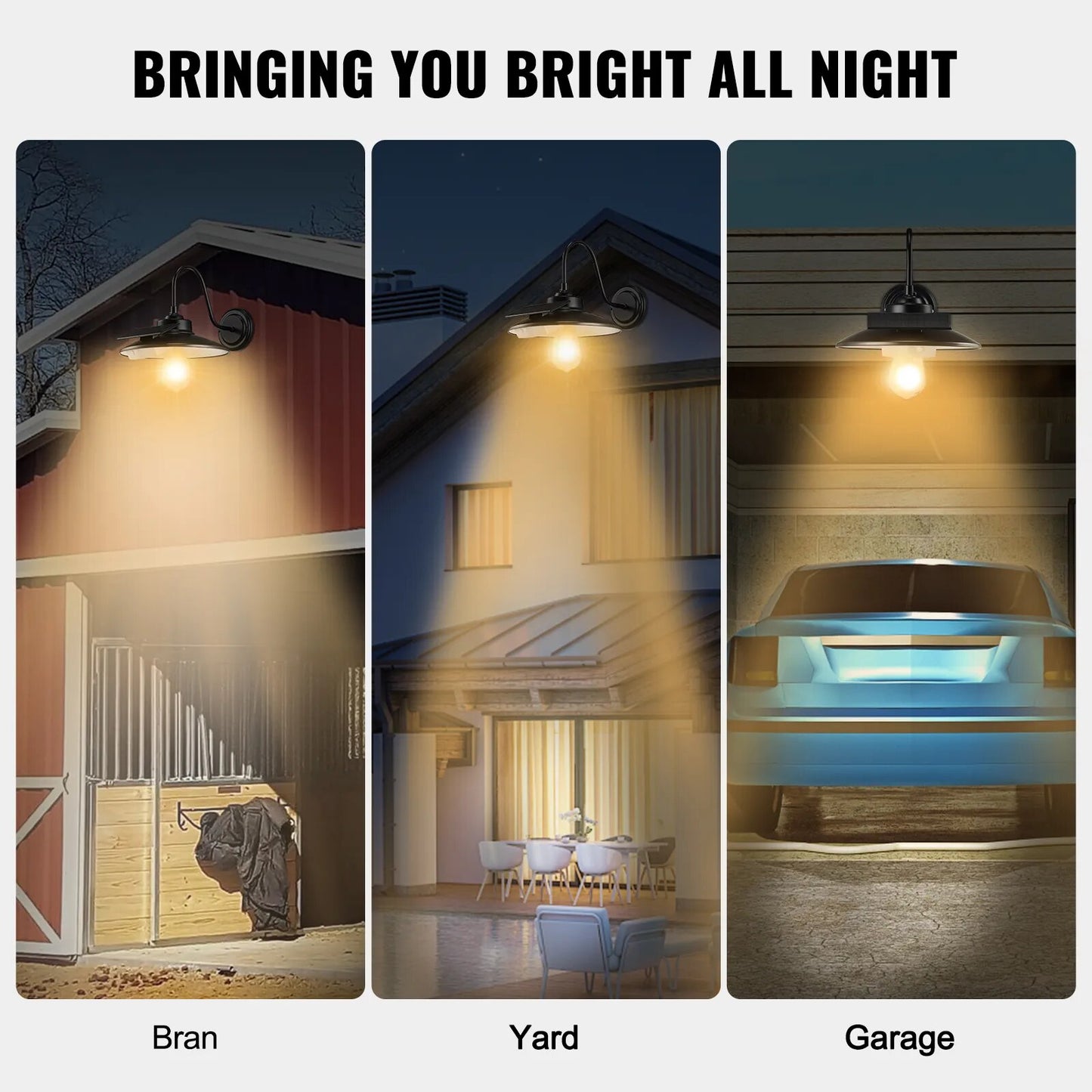 Solar Barn Light 3 Lighting Modes & Motion Sensor Wall Mount Farmhouse Gooseneck Lights