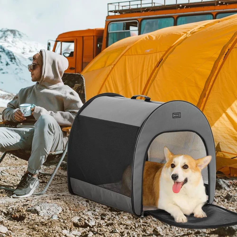 Petsfit Soft Dog Crate, Arch Design Dog Kennel Outdoor/Indoor Use, Collapsible Portable Dog Crate 19" Lx26 Wx20 H, Grey