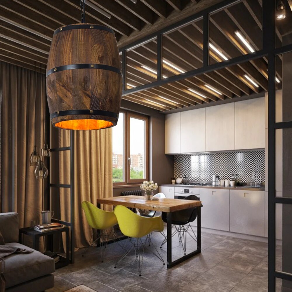 Retro Wine Barrel Pendant Light
