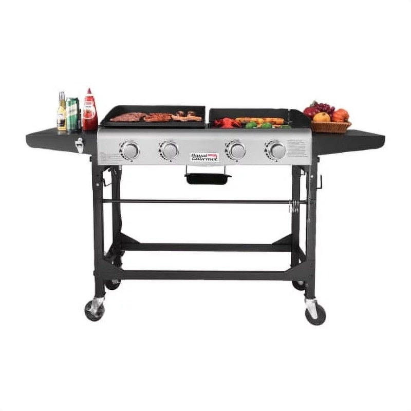 Royal Gourmet 4-Burner GD401 Portable Flat Top Gas Grill and Griddle Combo with Folding Legs - justforyoushopping23