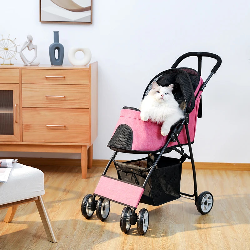 Stable Pet Dog Carrier Stroller Outdoor Puppy, Cat Baby Cart 2 Colors Light Foldable Large Space Jogger Stroller