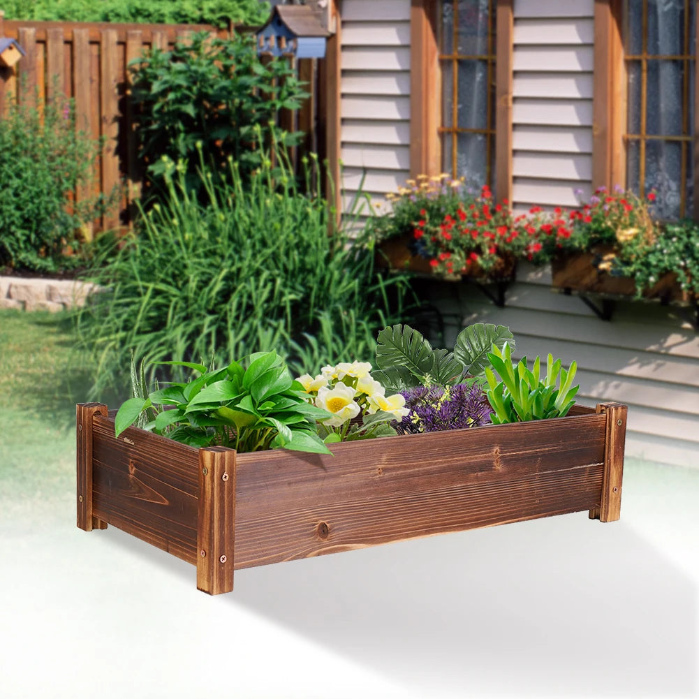 Large Rectangular Wooden Planters Garden Outdoor Flower Plant Herbs Pot Boxes