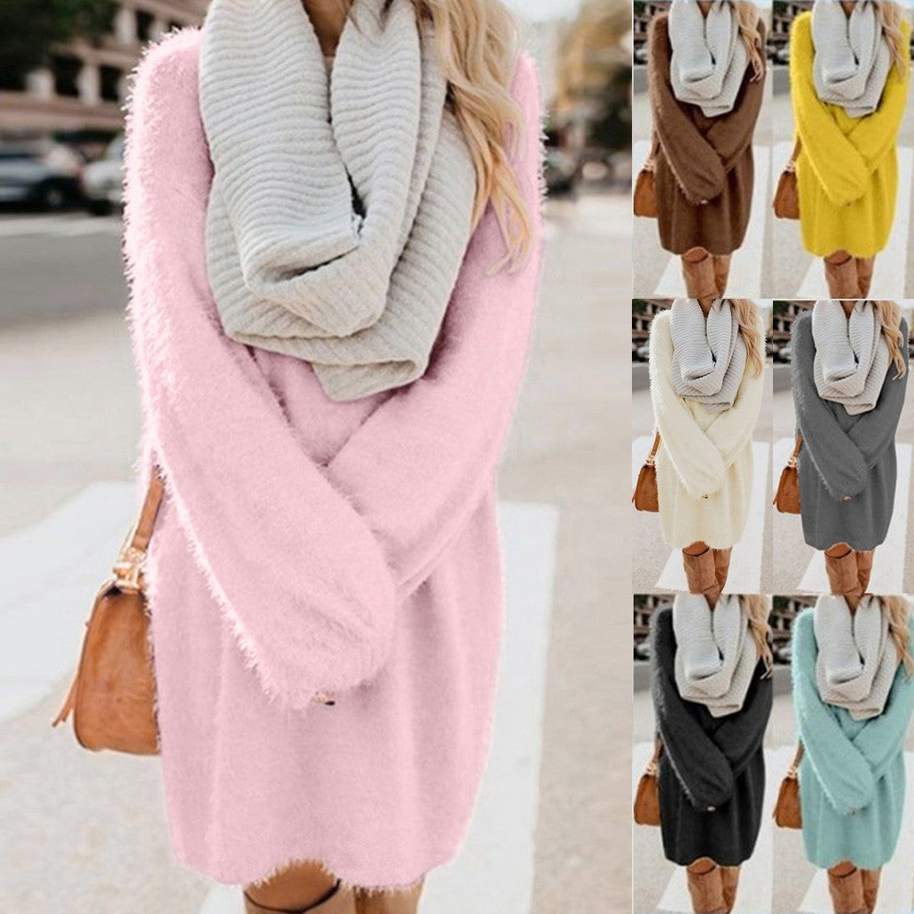 Women Sweater Dresses Autumn Winter Warm Turtleneck Pullovers Tops New Casual Long Sleeve Jumper Ladies Sweater Dress