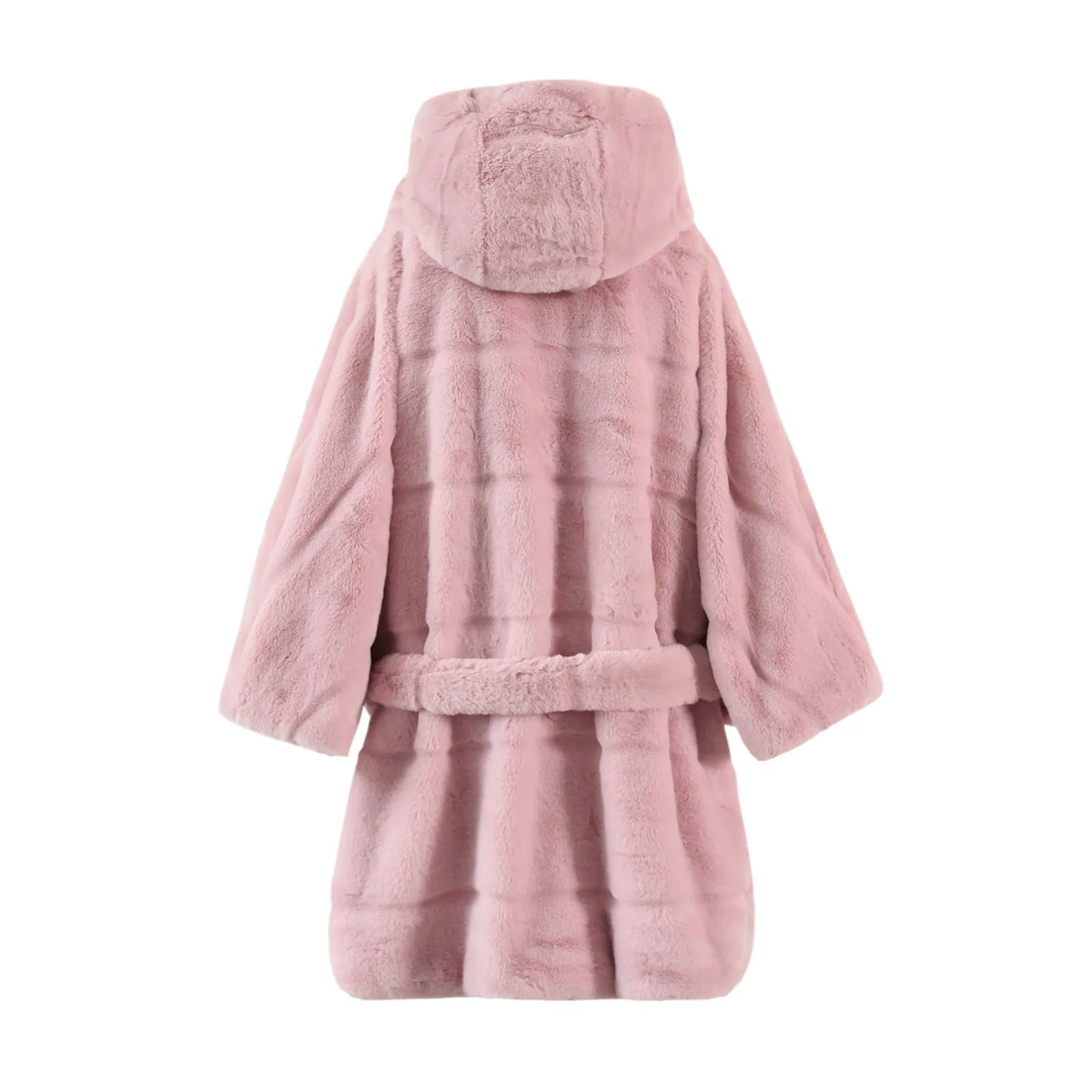 Elegant Faux Fur Coat Women Hooded Jacket Winter Fashion Warm Outwear Casual Solid Long Sleeve