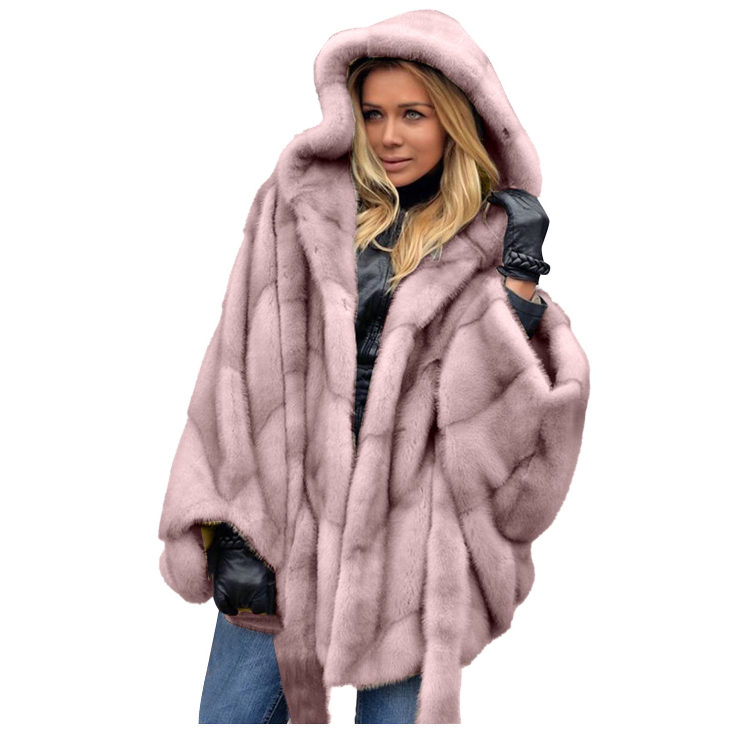 Elegant Faux Fur Coat Women Hooded Jacket Winter Fashion Warm Outwear Casual Solid Long Sleeve