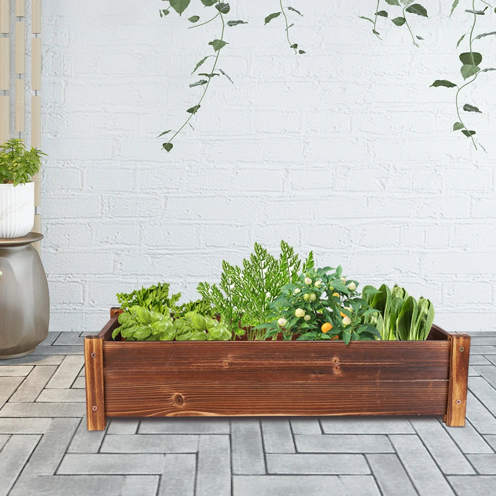 Large Rectangular Wooden Planters Garden Outdoor Flower Plant Herbs Pot Boxes