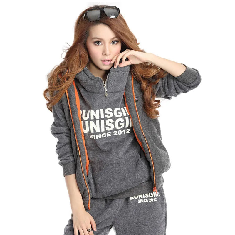 Women Tracksuits Autumn Winter 3 Piece Set Hoodies + Vest + Pants Sport Suit