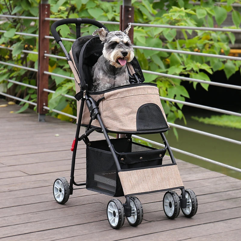 Stable Pet Dog Carrier Stroller Outdoor Puppy, Cat Baby Cart 2 Colors Light Foldable Large Space Jogger Stroller