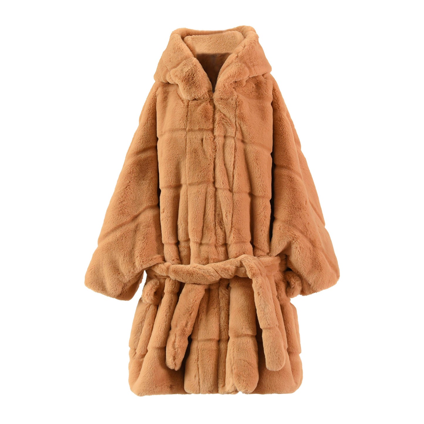 Elegant Faux Fur Coat Women Hooded Jacket Winter Fashion Warm Outwear Casual Solid Long Sleeve