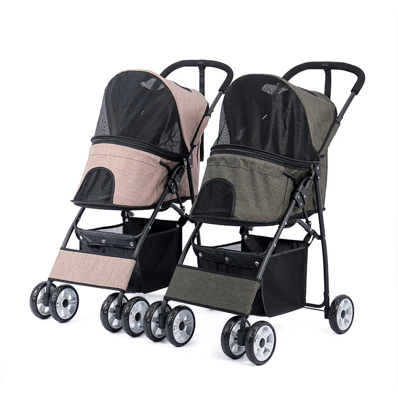 Stable Pet Dog Carrier Stroller Outdoor Puppy, Cat Baby Cart 2 Colors Light Foldable Large Space Jogger Stroller