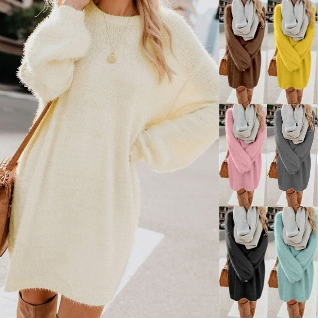 Women Sweater Dresses Autumn Winter Warm Turtleneck Pullovers Tops New Casual Long Sleeve Jumper Ladies Sweater Dress