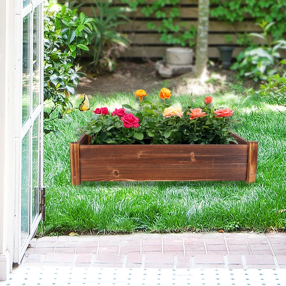 Large Rectangular Wooden Planters Garden Outdoor Flower Plant Herbs Pot Boxes