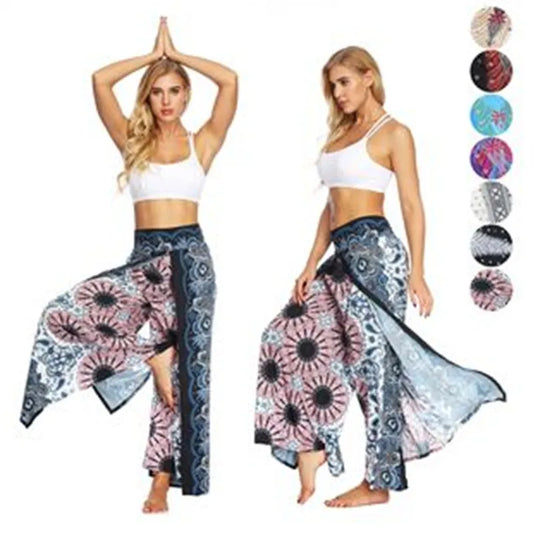 Women Casual Slit Wide Leg Boho Yoga Pants